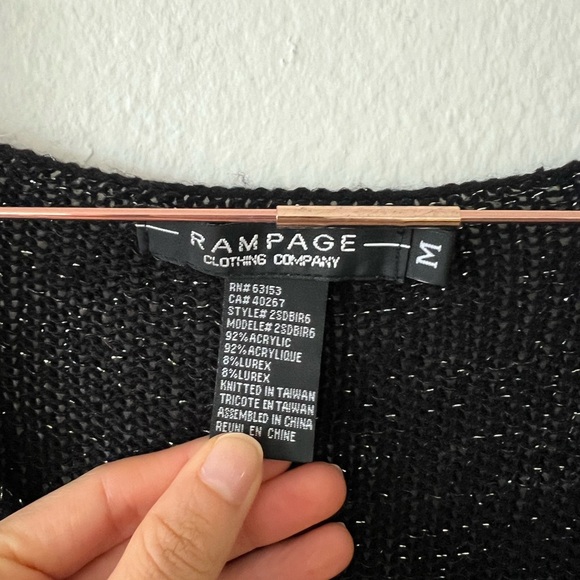 Rampage black sparkly long sleeve belted sheer knit top with fringe M - Picture 7 of 11